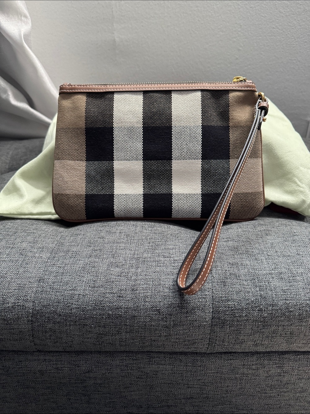 Burberry Wristlet Clutch in Black, White & Brown